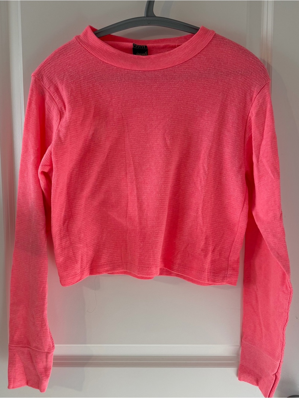 Cropped Neon Pink Waffle Long-Sleeve Top